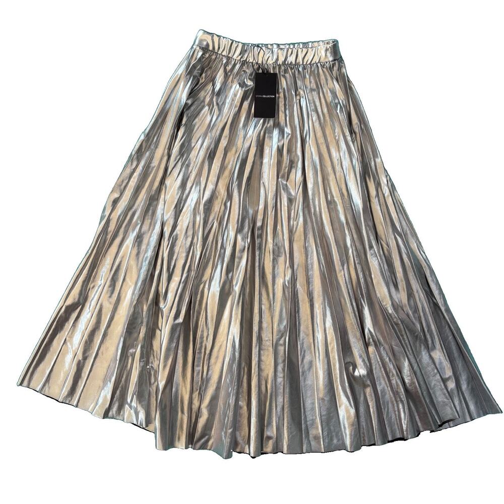 Sfera Collection Silver Pleated NWT Maxi Skirt Women’s Size Small Metallic